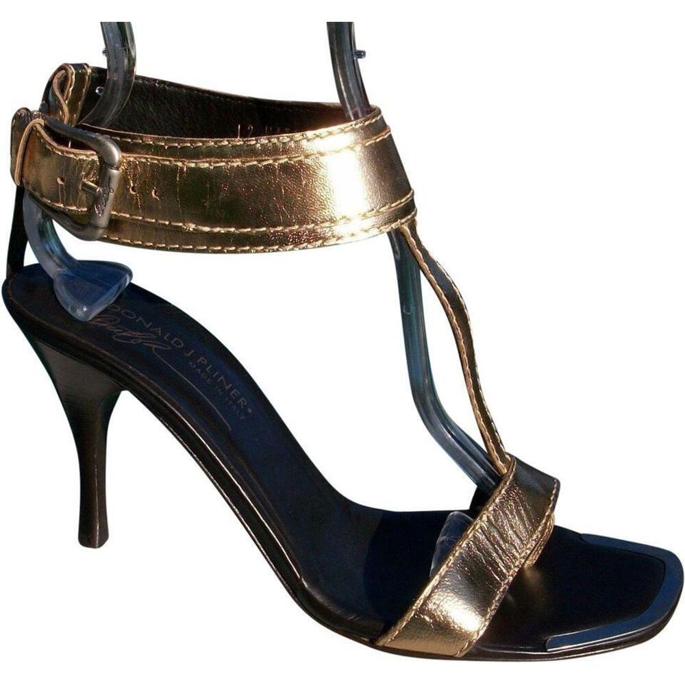 Donald Pliner Platino Gold Silver Metallic Leather Shoe New Wide Ankle $355 NIB